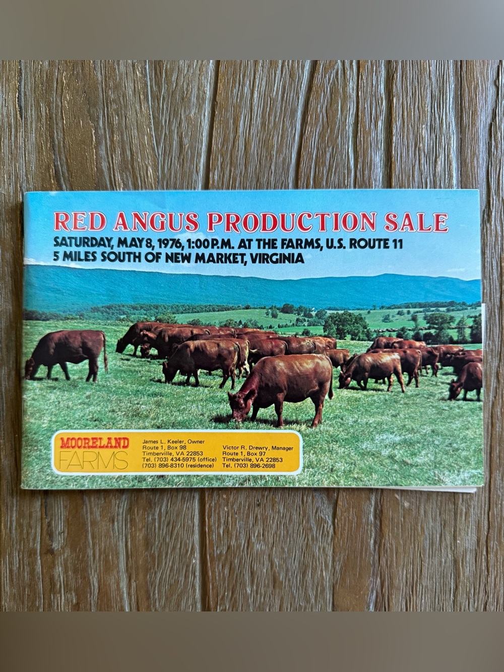 Red Angus Farms May 1976 Production Sale booklet Mooreland Farms Timberville VA